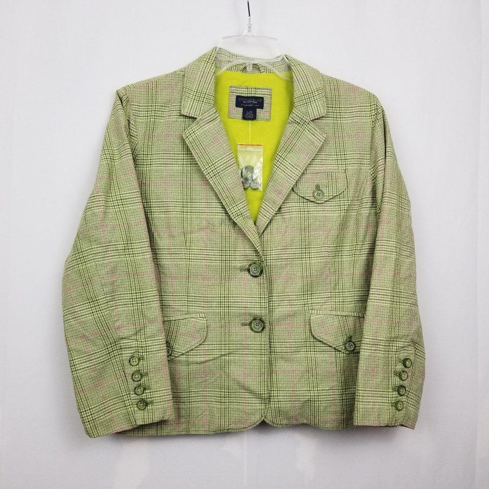 AMERICAN EAGLE Juniors Women's Green Plaid bLAZER